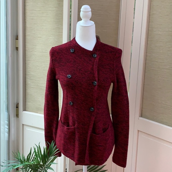 NWT Lucky Brand Cardigan, Double-Breasted Cardigan, Burgundy Black Sweater - Picture 1 of 13